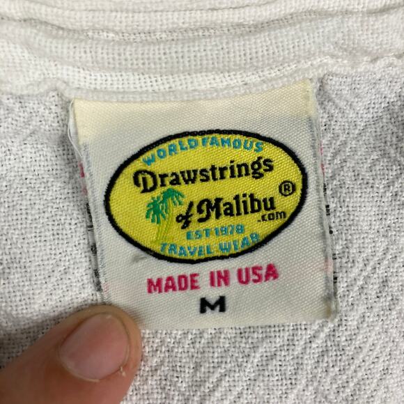 Drawstrings of Malibu Shirt Women's Medium White 3/4 Sleeve V-Neck Lightweight - Picture 5 of 8